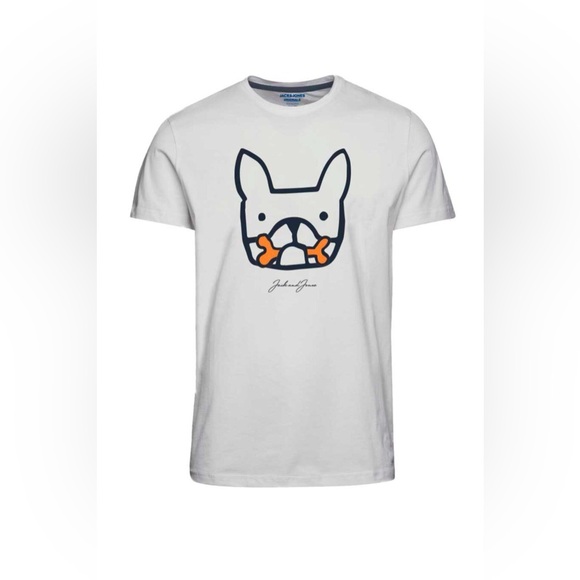 JACK & JONES French Bulldog Printed Casual Knit T-shirt in White - Picture 5 of 5